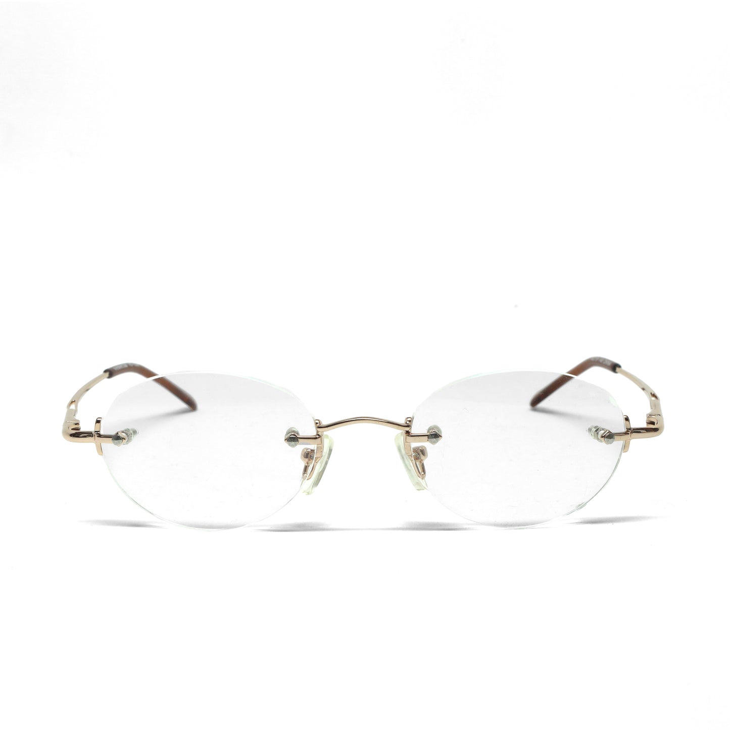 //Specs 029// Classic Late 1990s Rimless Specs w/Spring Hinges – Gold