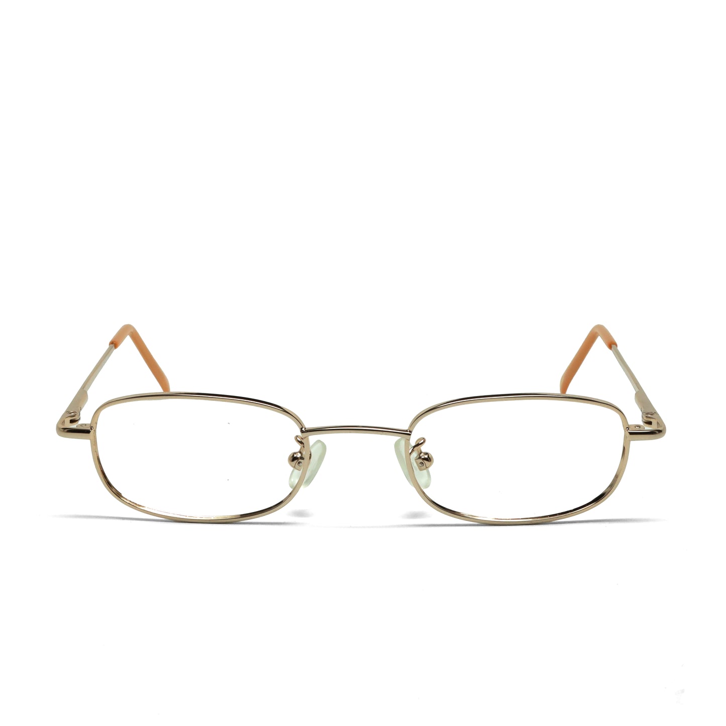 //Specs 061// Classic 1990s Wire Rectangle Non Lens Specs w/Spring Hinges – Gold