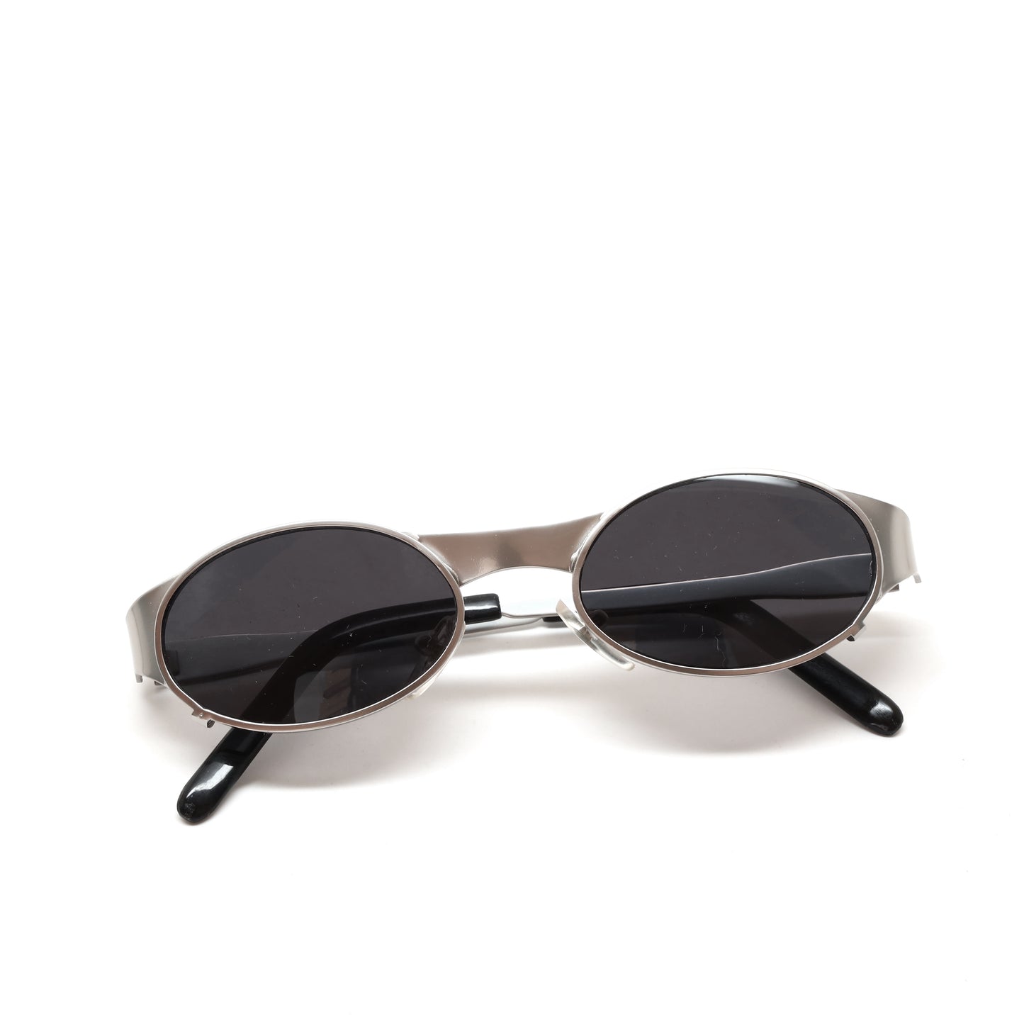 //Style 7825// Vintage 90s New Old Stock Industrial Spring Hinge Sunglasses - Silver