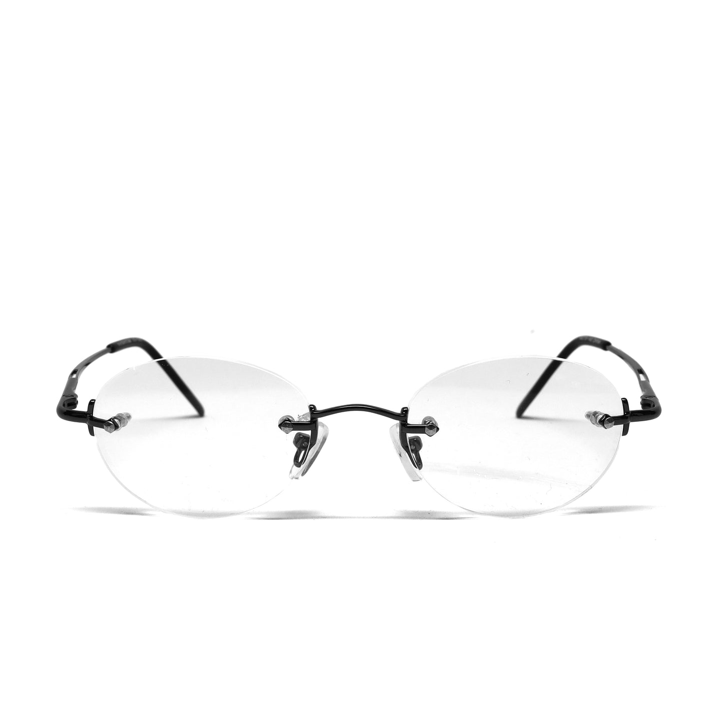 //Specs 029// Classic Late 1990s Rimless Specs w/Spring Hinges – Grey Clear