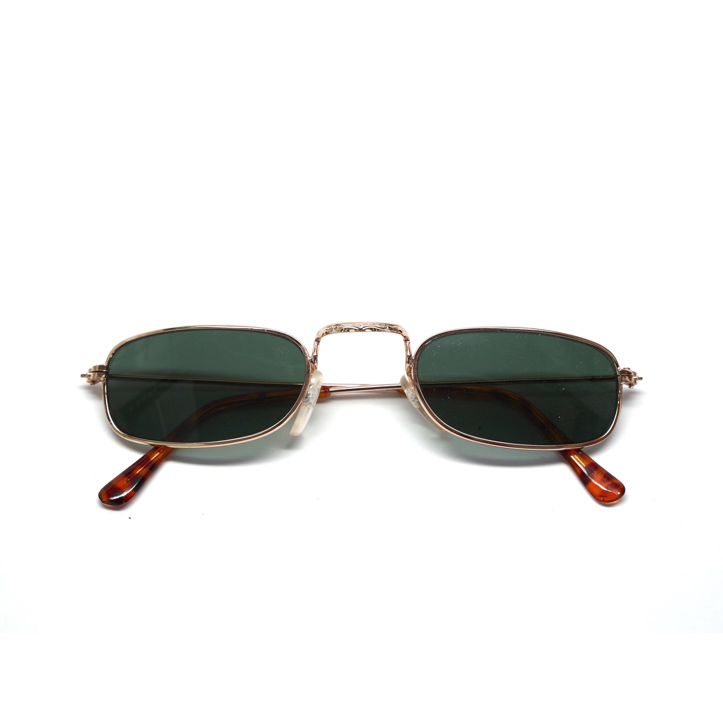 Vintage Small Size 1997 Rectangular Narrow Frame Sunglasses - Gold