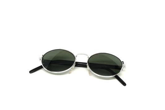 Vintage 90s Deadstock Oval Frame Sunglasses - Silver Black