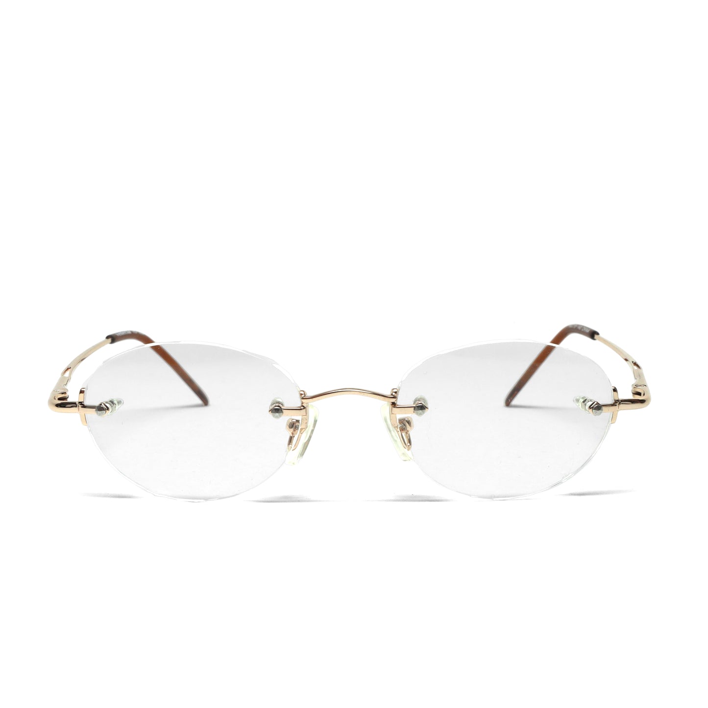 //Specs 029// Classic Late 1990s Rimless Specs w/Spring Hinges – Gold