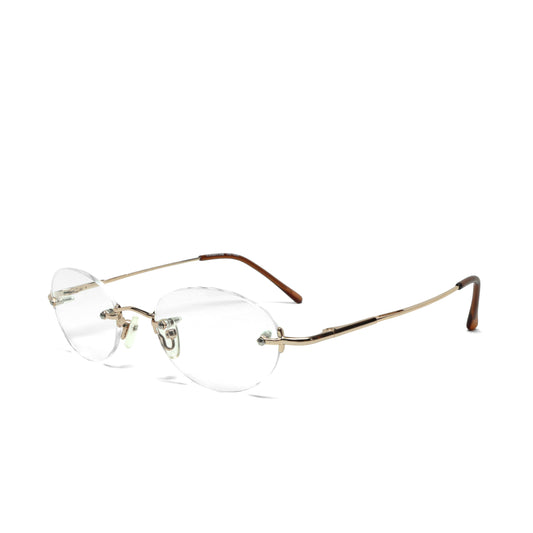//Specs 029// Classic Late 1990s Rimless Specs w/Spring Hinges – Gold