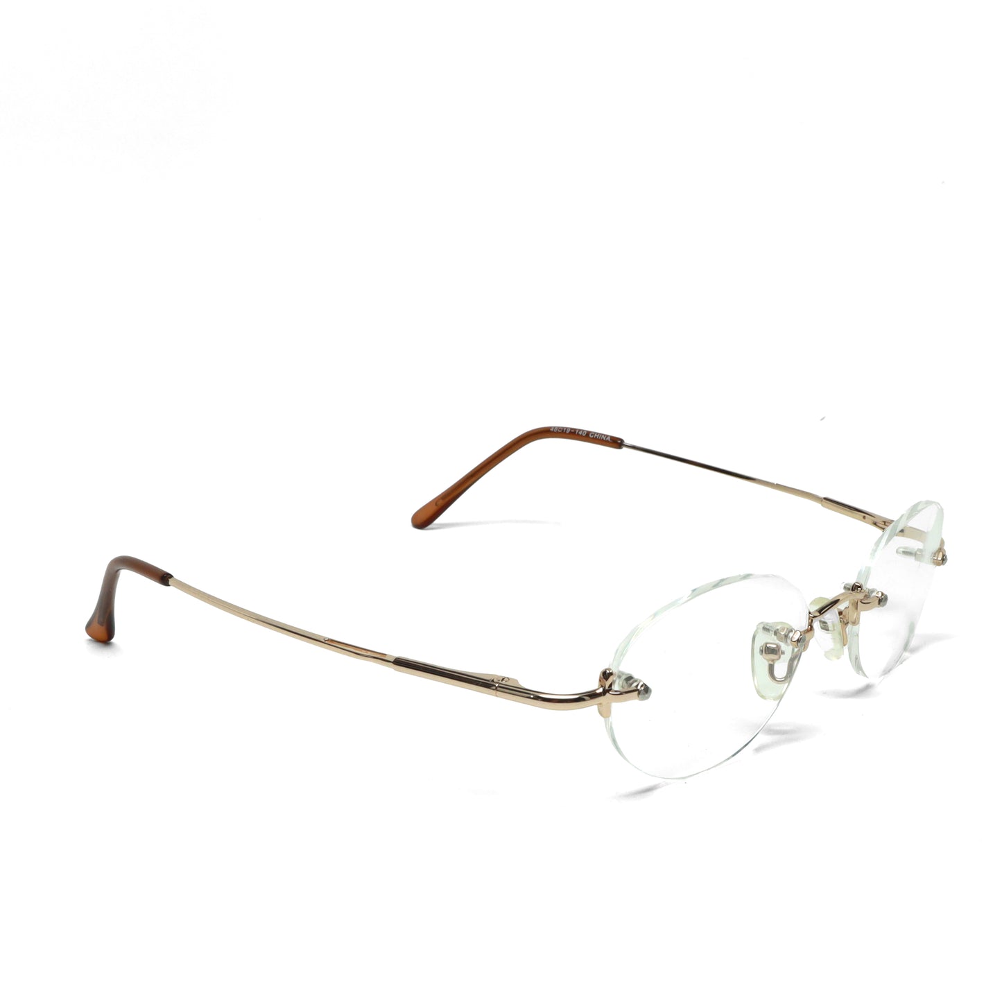 //Specs 029// Classic Late 1990s Rimless Specs w/Spring Hinges – Gold
