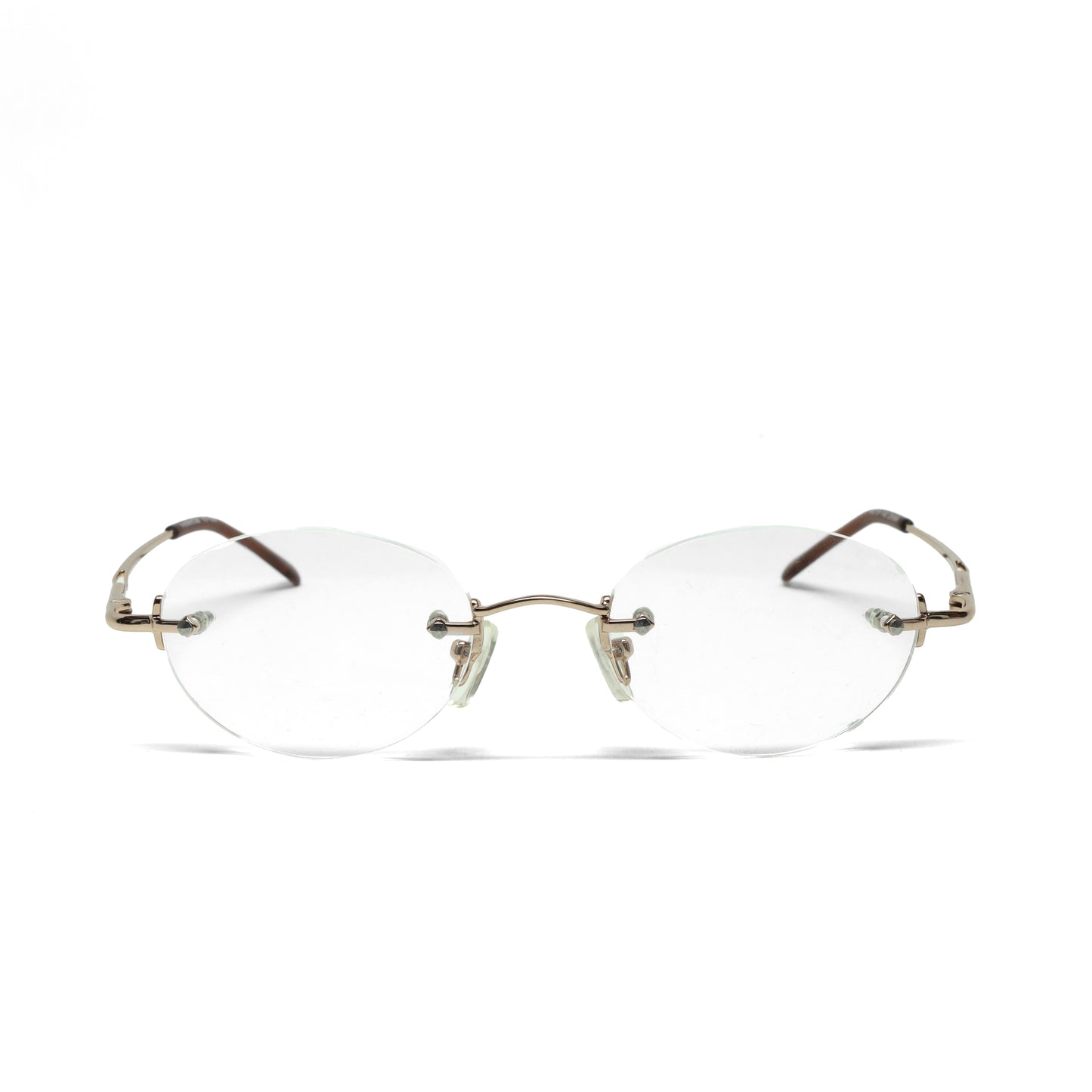 //Specs 029// Classic Late 1990s Rimless Specs w/Spring Hinges – Gold