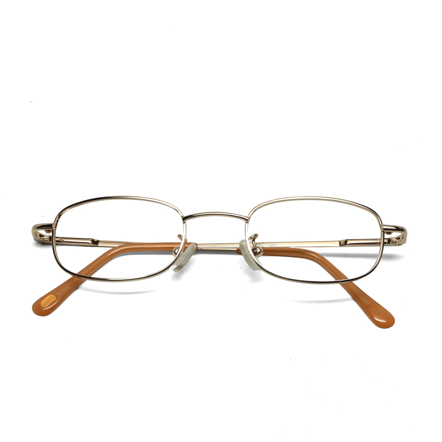 //Specs 061// Classic 1990s Wire Rectangle Non Lens Specs w/Spring Hinges – Gold