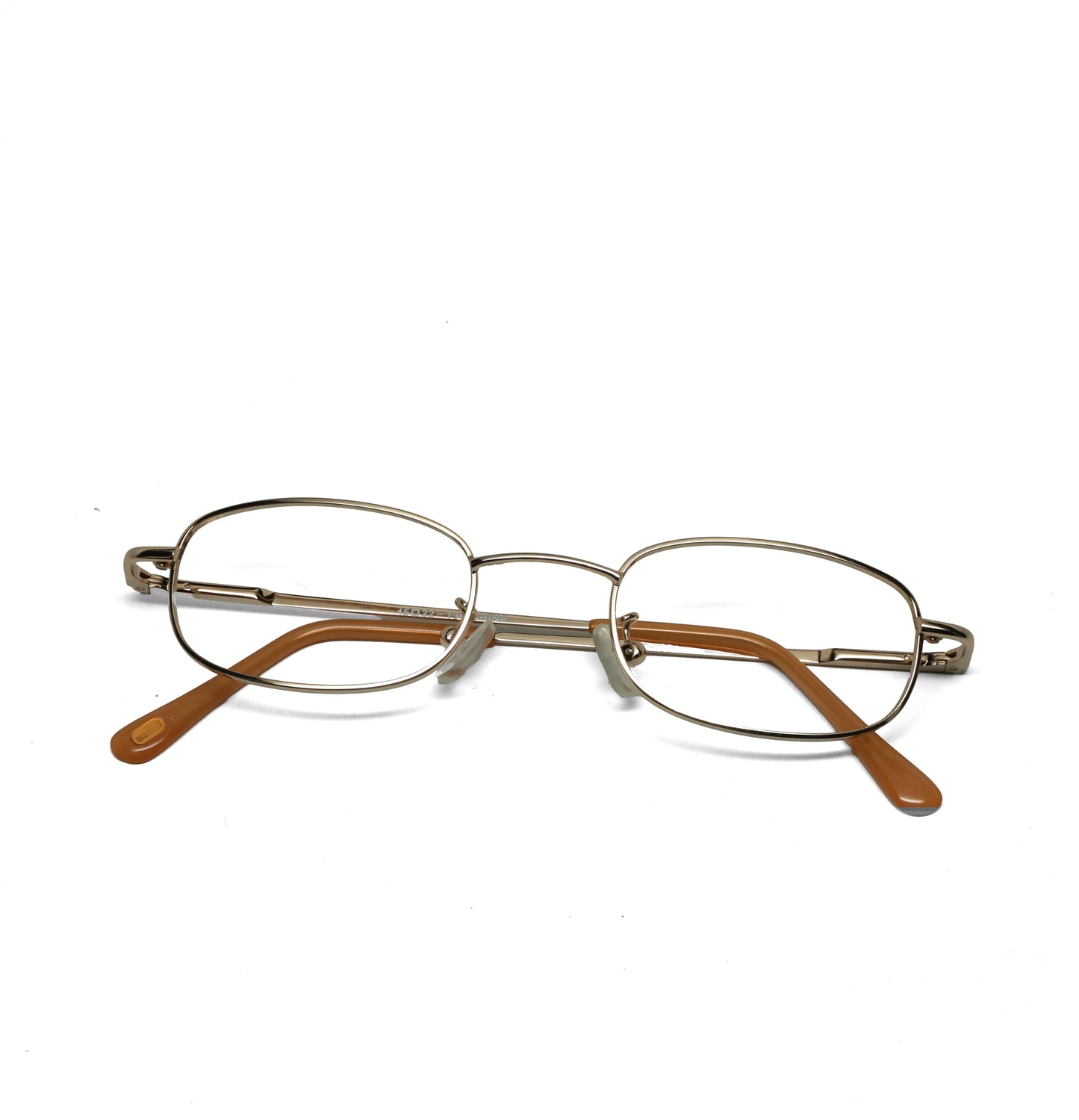 //Specs 061// Classic 1990s Wire Rectangle Non Lens Specs w/Spring Hinges – Gold