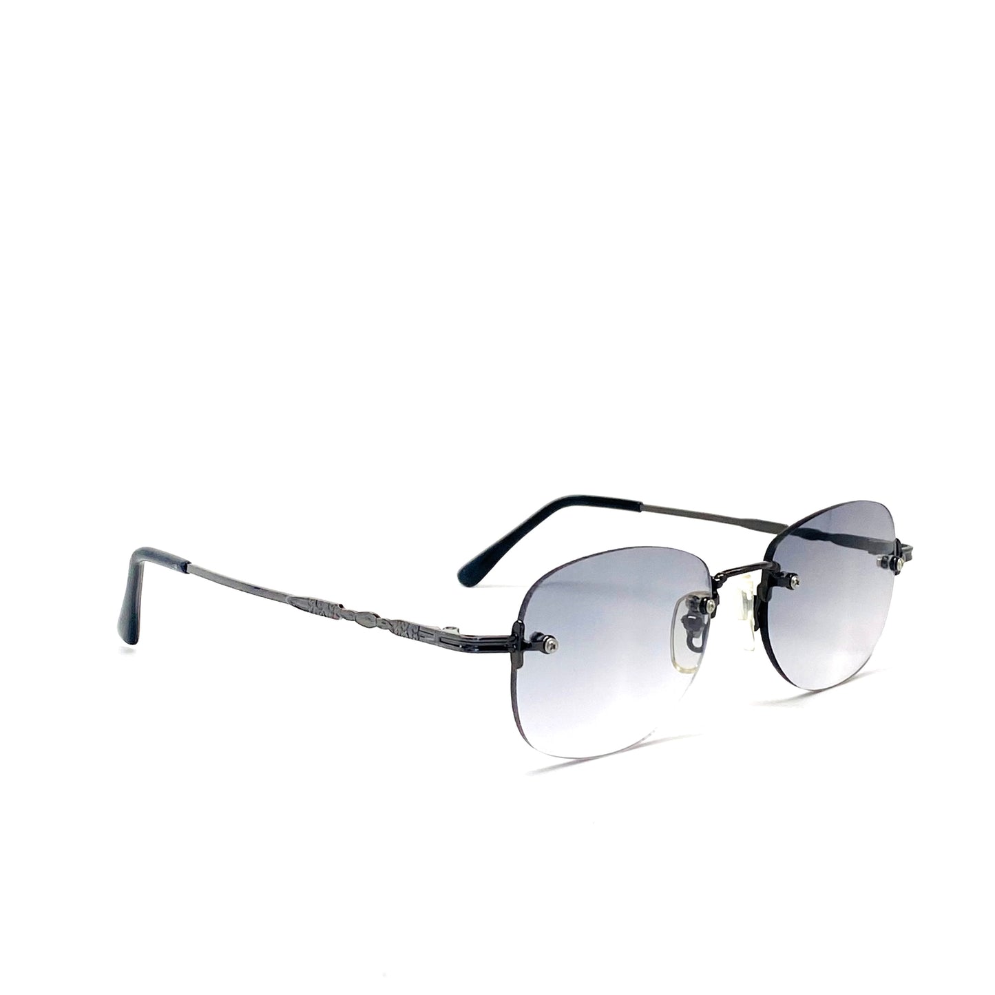 Small Sized Vintage Deadstock Frameless Grey Wire Frame Sunglasses - Black