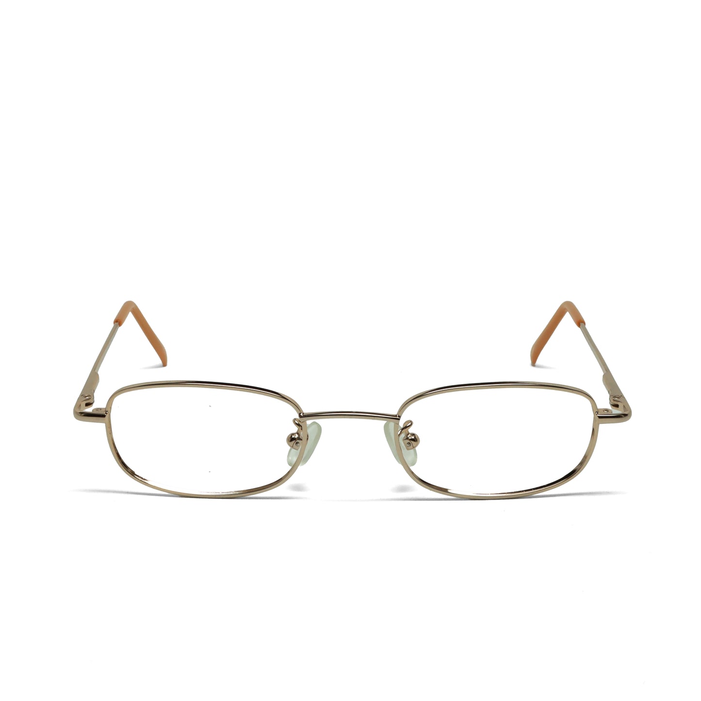 //Specs 061// Classic 1990s Wire Rectangle Non Lens Specs w/Spring Hinges – Gold
