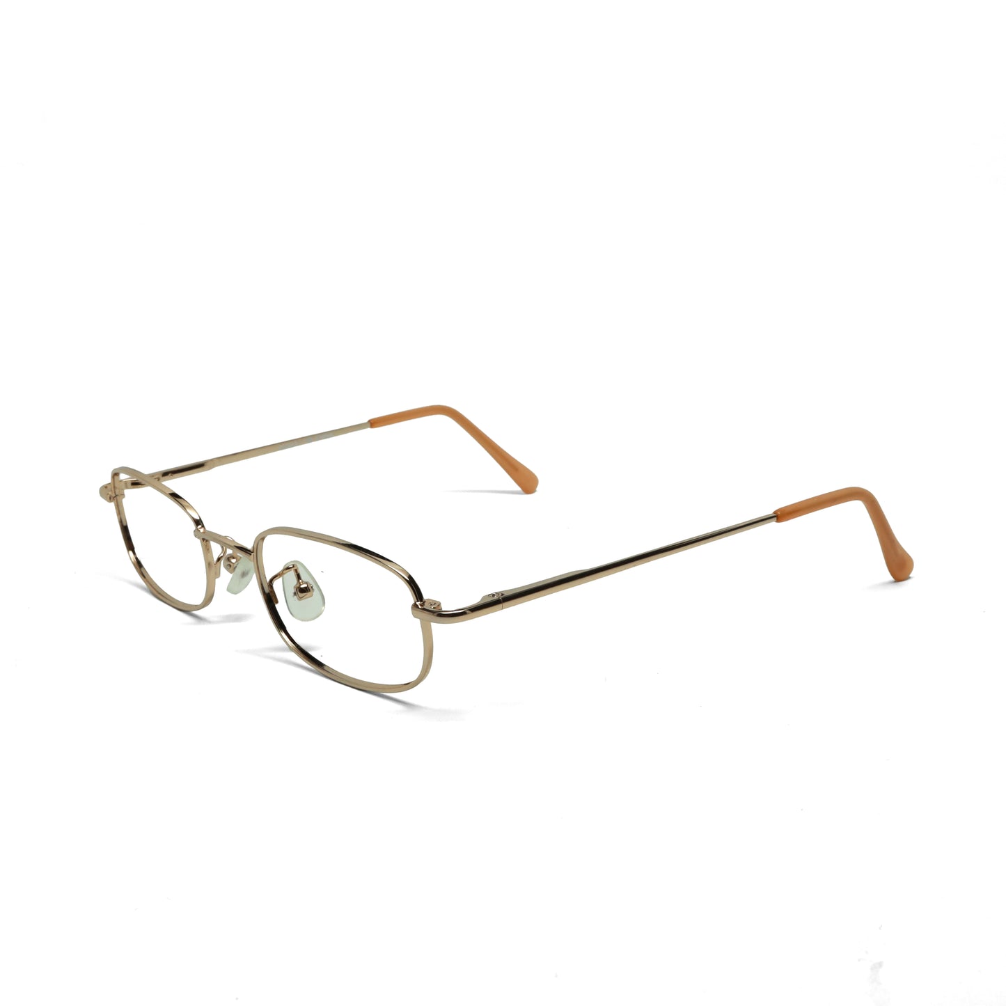 //Specs 061// Classic 1990s Wire Rectangle Non Lens Specs w/Spring Hinges – Gold