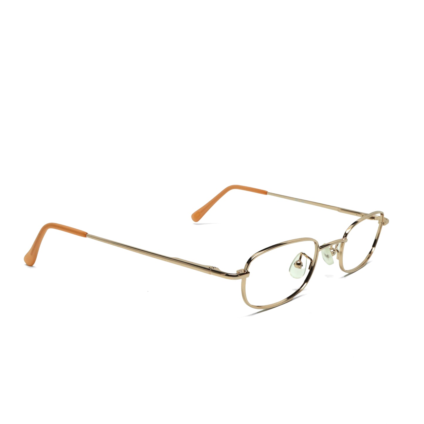 //Specs 061// Classic 1990s Wire Rectangle Non Lens Specs w/Spring Hinges – Gold