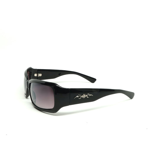 //Prototype 95// Oversized Chopper Cross Wraparound Sunglasses - Black