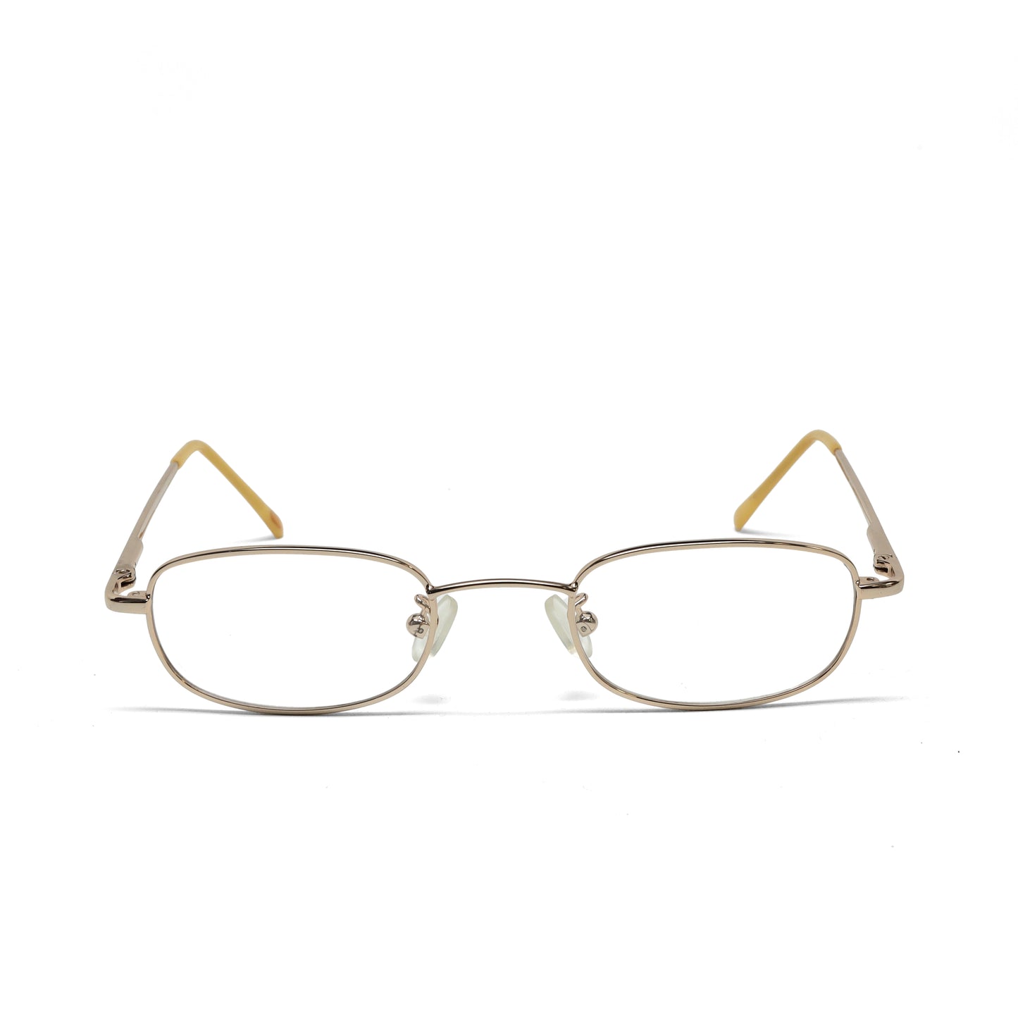 //Specs 061// Classic 1990s Wire Rectangle Non Lens Specs w/Spring Hinges – Gold