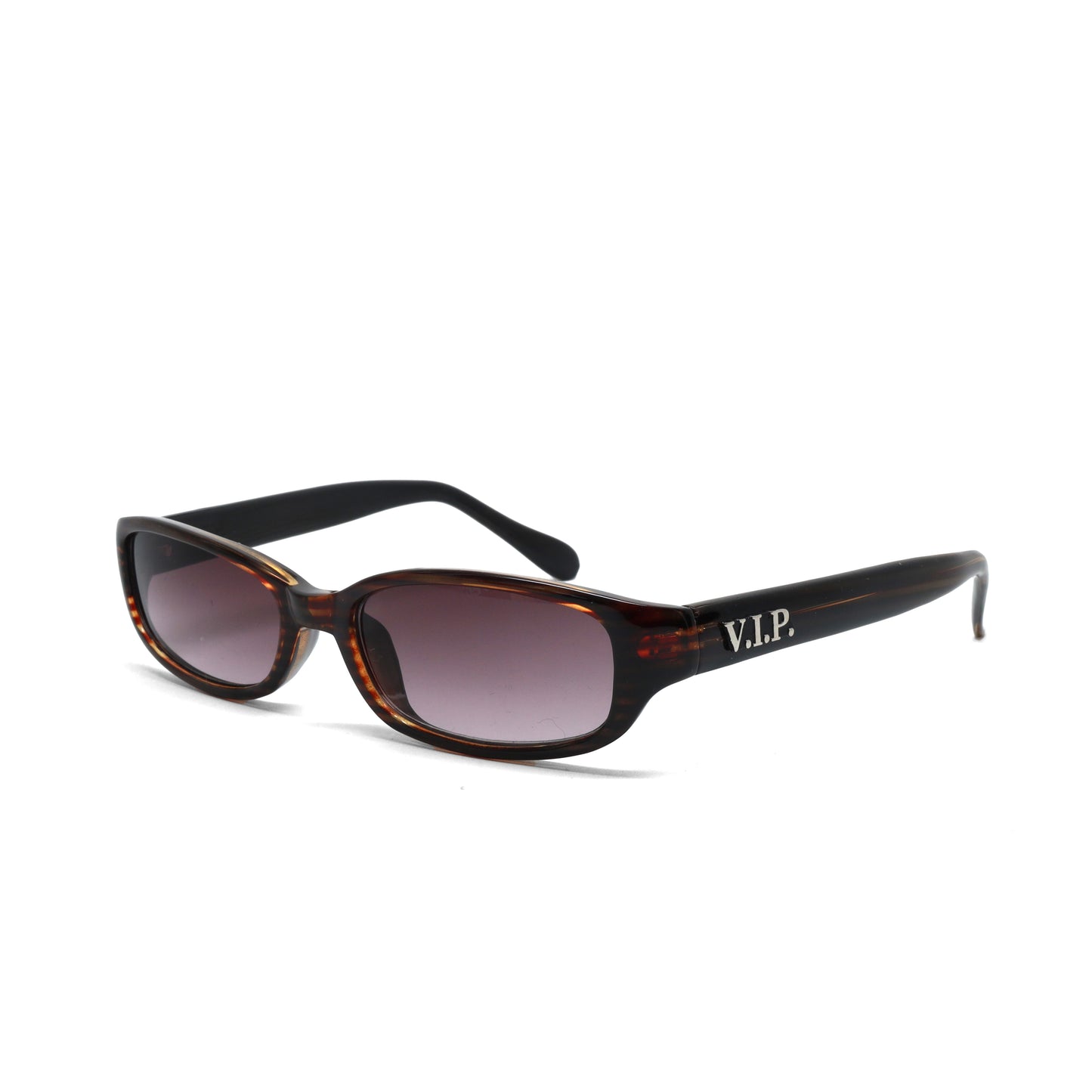 //Style 39// Deluxe Vintage 90s Narrow Rectangle Frame VIP Sunglasses - Brown Grey