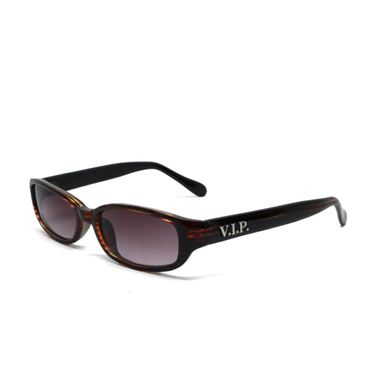 //Style 39// Deluxe Vintage 90s Narrow Rectangle Frame VIP Sunglasses - Brown Grey