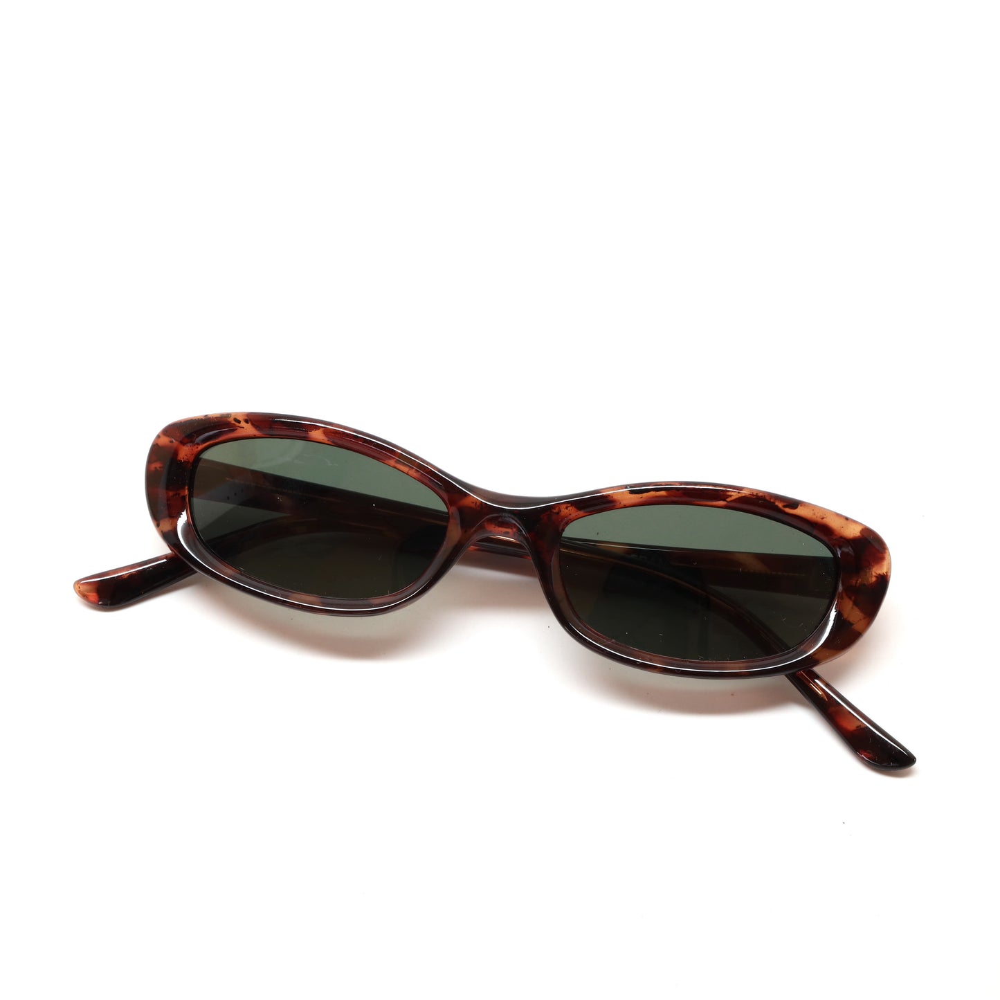 Vintage 90s Small Size Slim Narrow Rectangle Frame Sunglasses - Tortoise