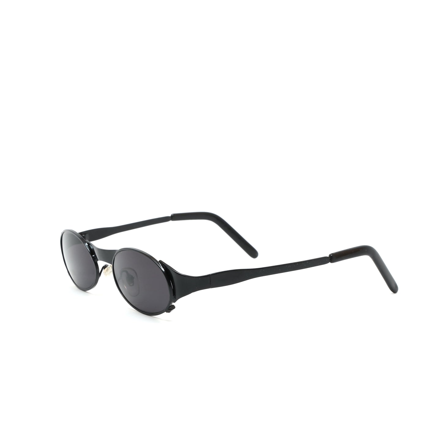 Vintage 90s New Old Stock Industrial Round Steel Frame Sunglasses - Black