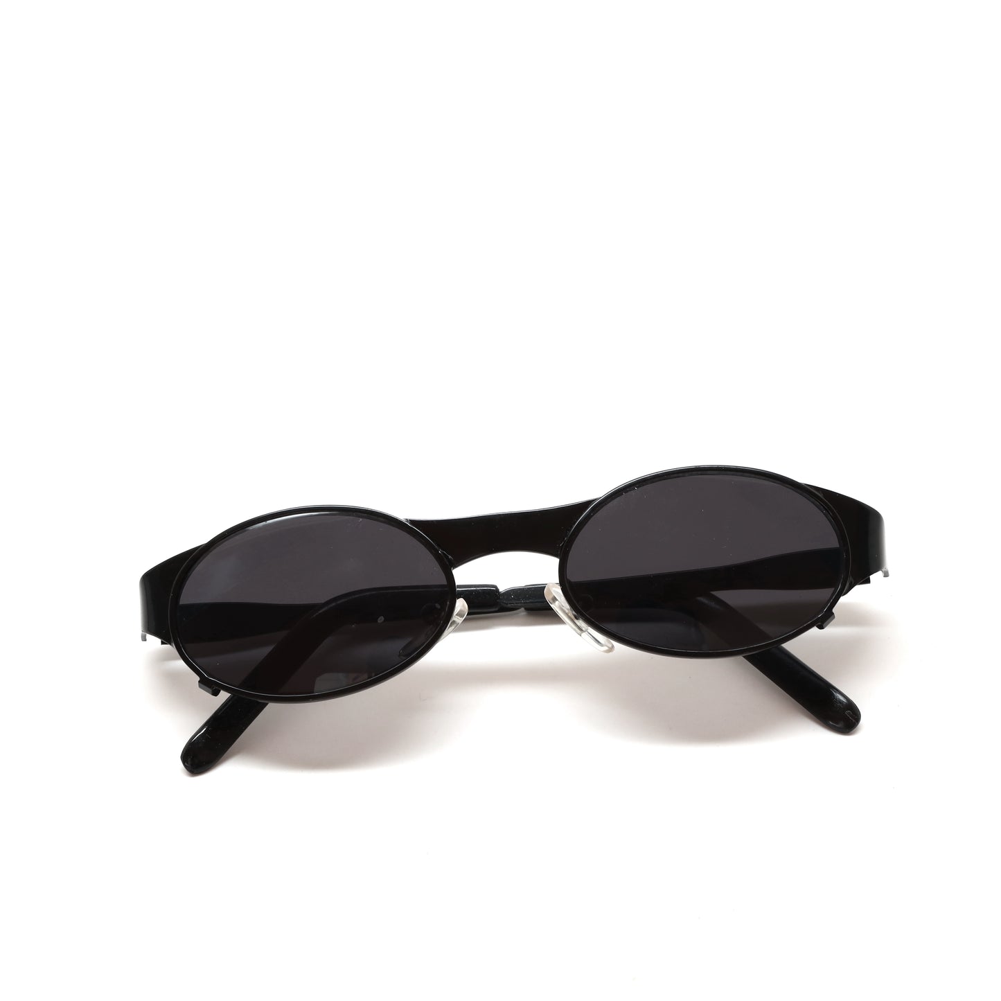 Vintage 90s New Old Stock Industrial Round Steel Frame Sunglasses - Black