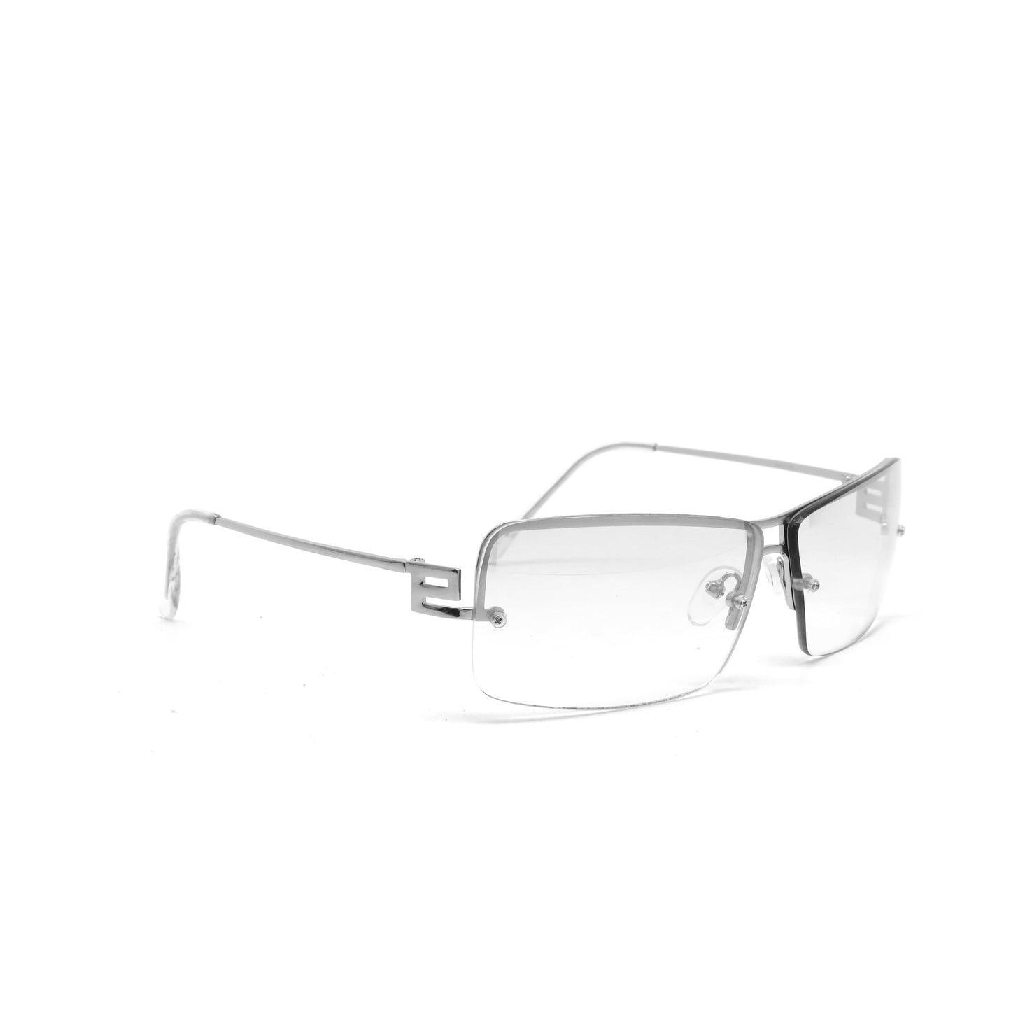 Deluxe Late 90s Vintage Frameless Metal Hinge Visor Sunglasses - Transparent