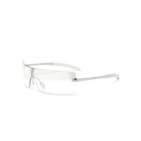 Deluxe Late 90s Vintage Frameless Wraparound Visor Sunglasses - Transparent