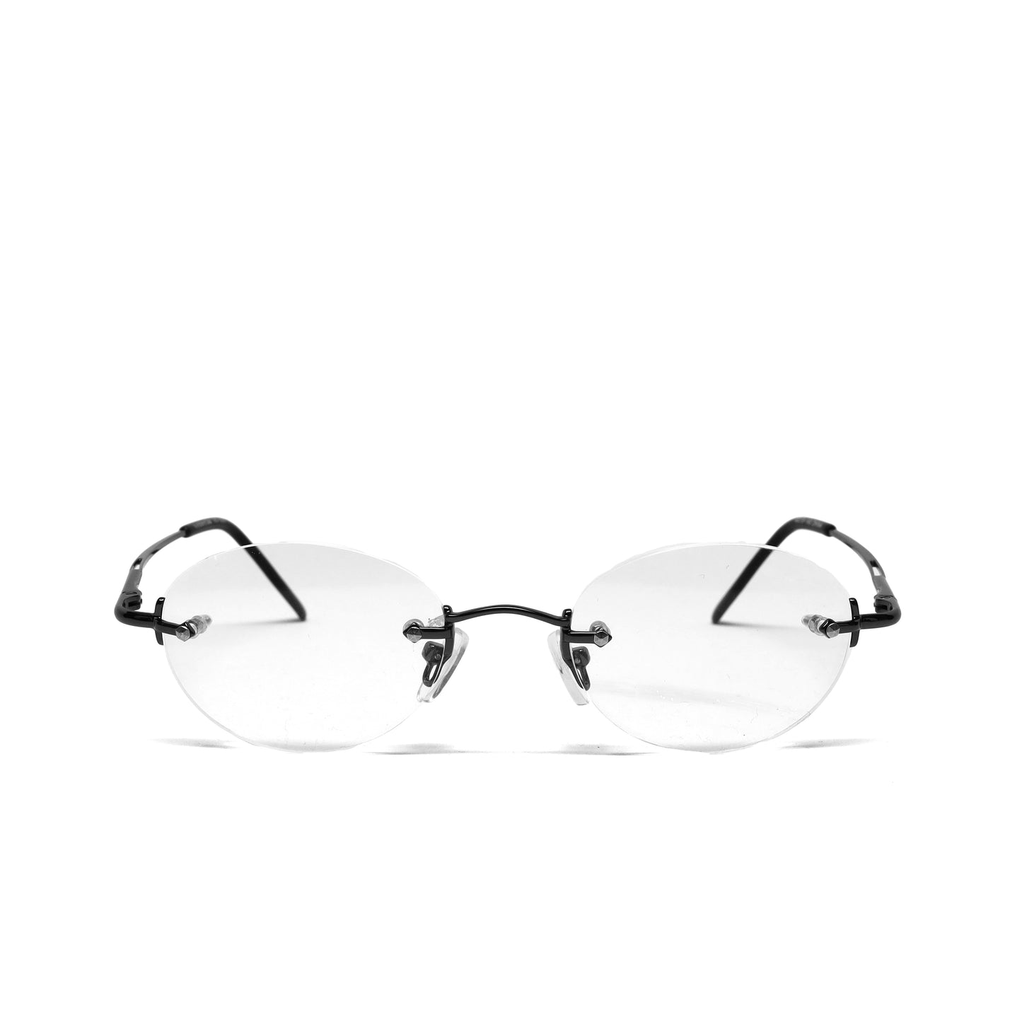 //Specs 029// Classic Late 1990s Rimless Specs w/Spring Hinges – Grey Clear