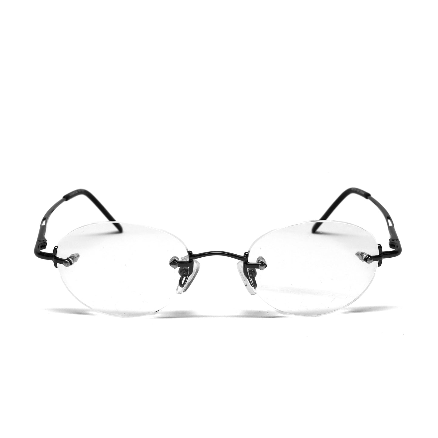 //Specs 029// Classic Late 1990s Rimless Specs w/Spring Hinges – Grey Clear