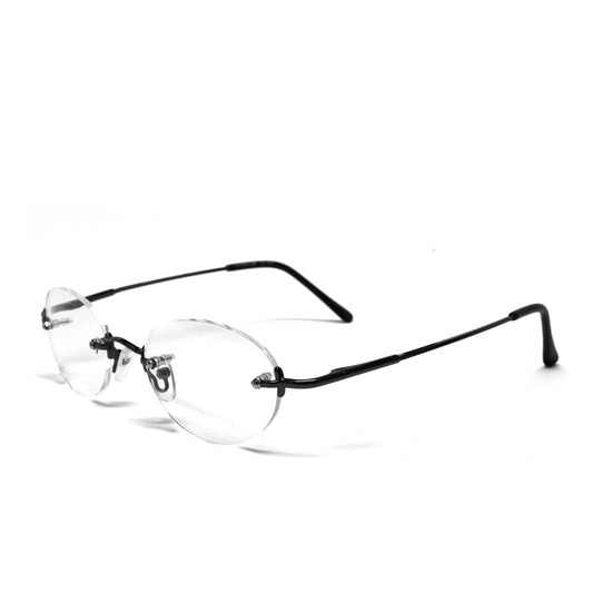 //Specs 029// Classic Late 1990s Rimless Specs w/Spring Hinges – Grey Clear