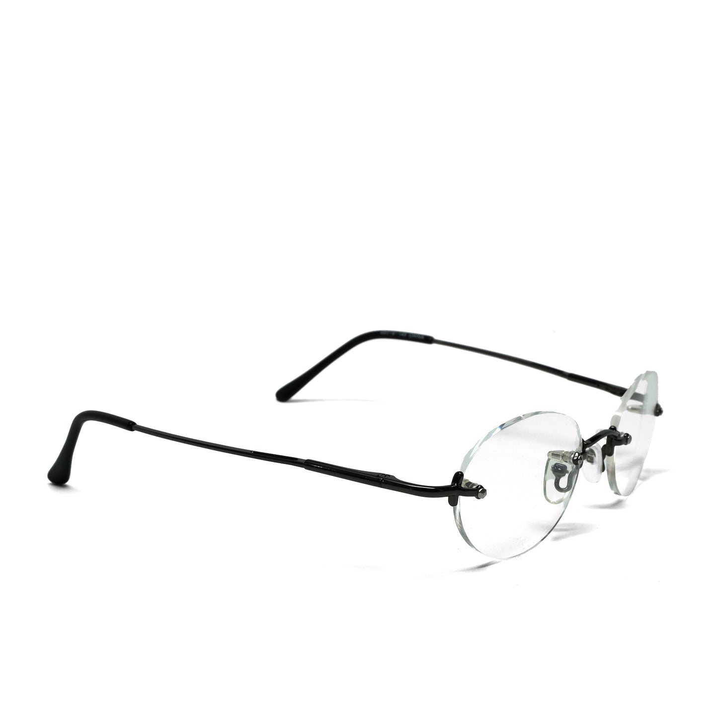 //Specs 029// Classic Late 1990s Rimless Specs w/Spring Hinges – Grey Clear