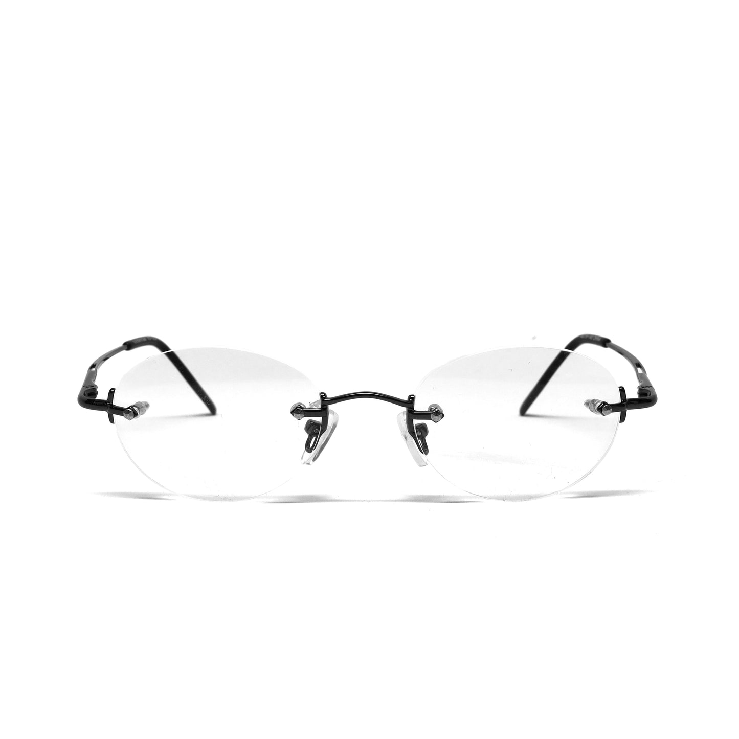 //Specs 029// Classic Late 1990s Rimless Specs w/Spring Hinges – Grey Clear
