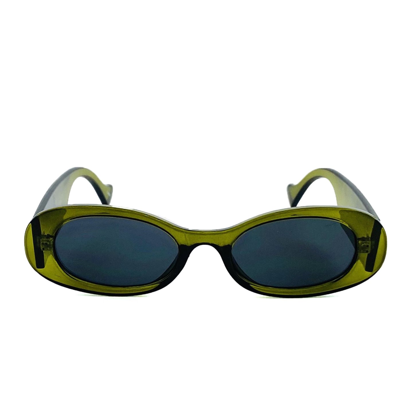 Authentic oversized mod style retro greenn sunglasses with thick frame and dark lenses