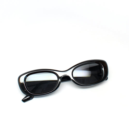 Retro Mod Geometric Frame Rectangular Sunglasses - Black