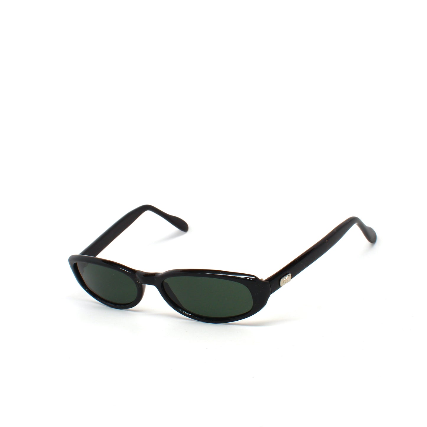 angled Vintage Deadstock Dark Black Oval Sunglasses 