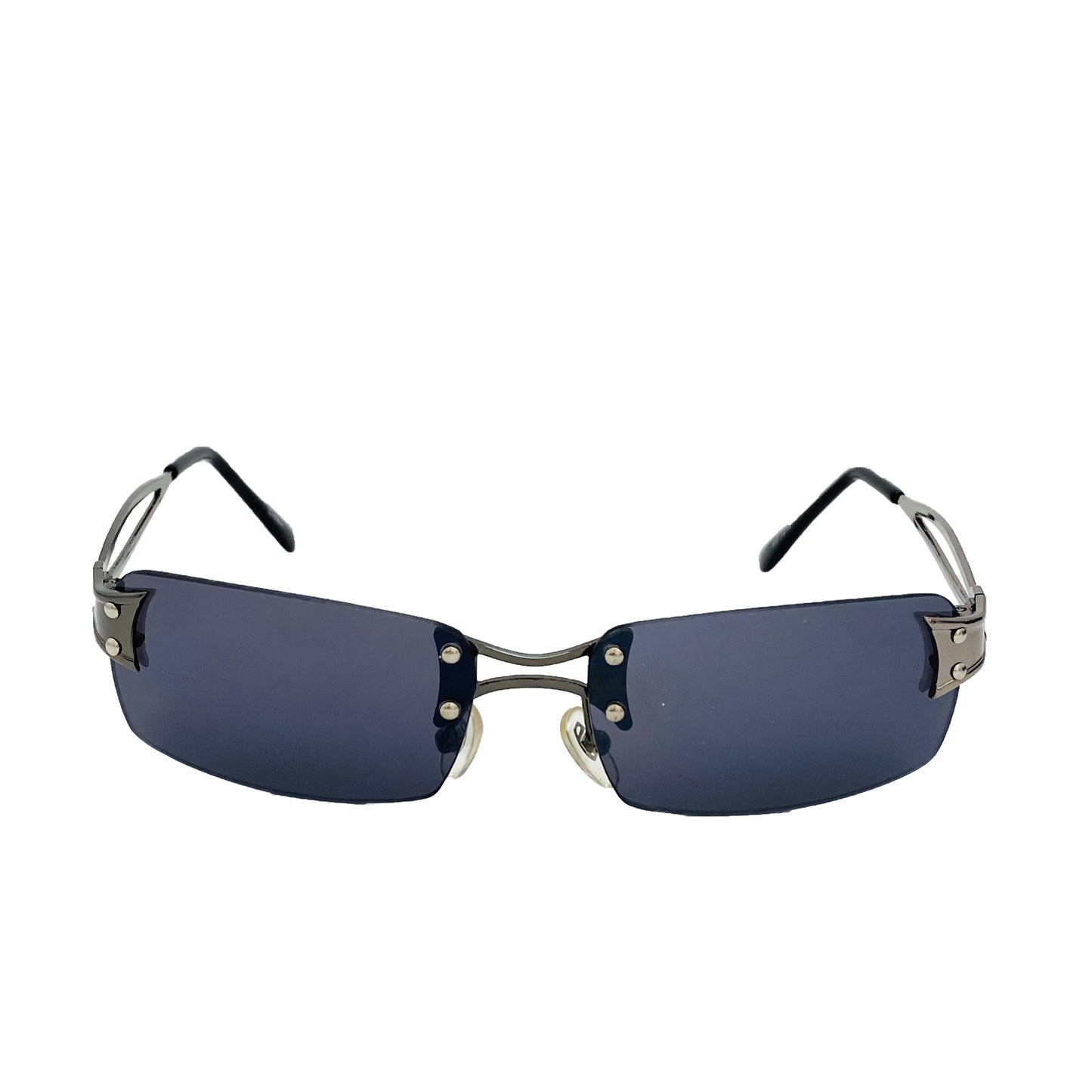 cyber y2k style, grey lens, frameless, genuine vintage sunglasses with grey frame