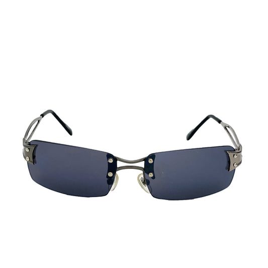 cyber y2k style, grey lens, frameless, genuine vintage sunglasses with grey frame