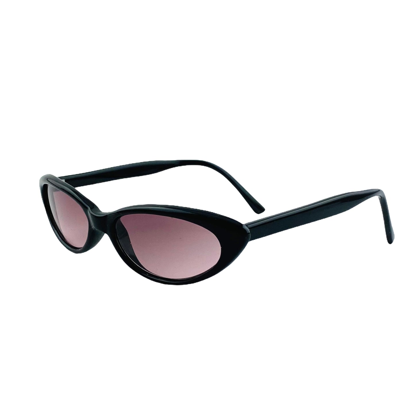 vintage 1990s black oval sunglasses with purple lenses