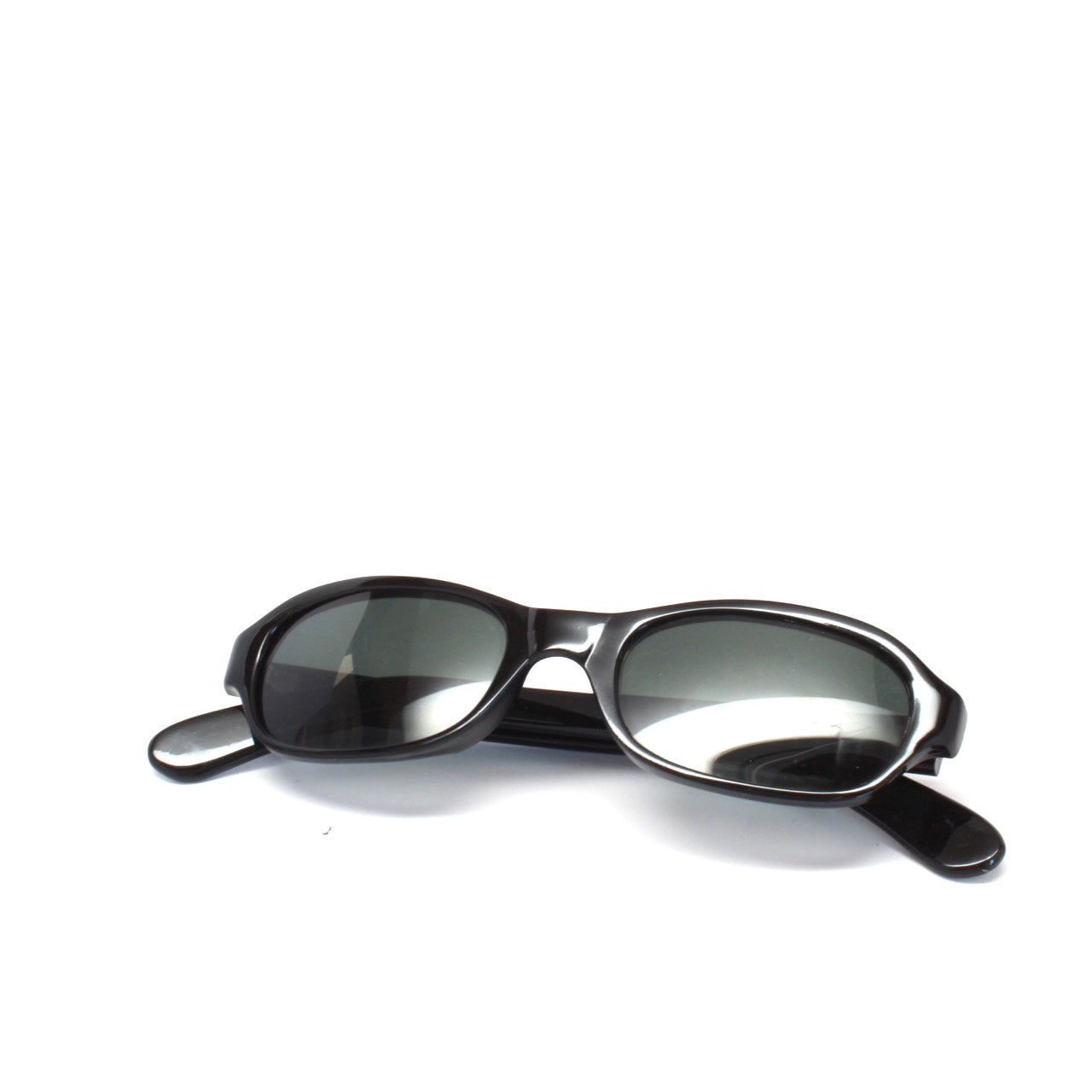 Vintage Standard Size 90s Mod Oval Frame Sunglasses - Black